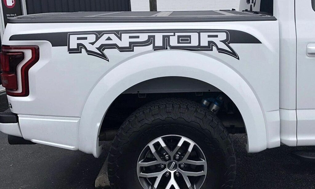 Black Raptor Decal on white Truck